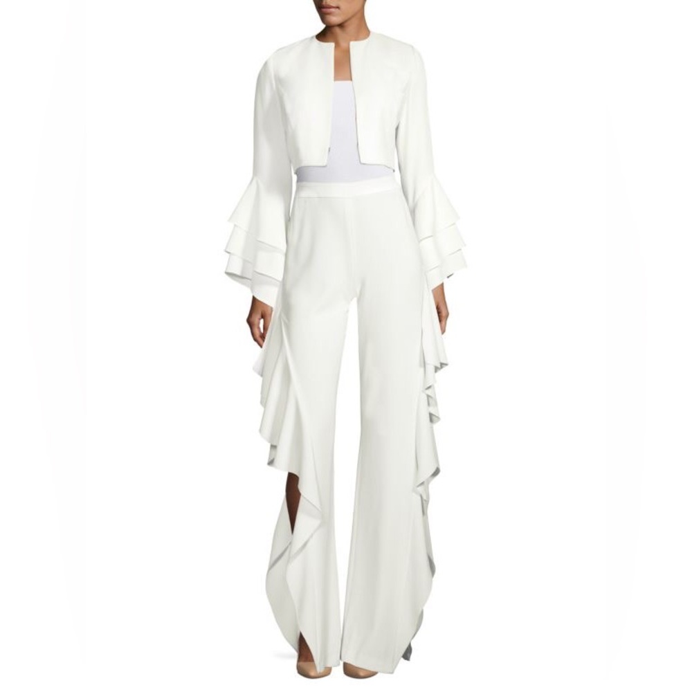 NWT! Alice + Olivia Estelle Ruffle Side Slit Pants- Off White size 4